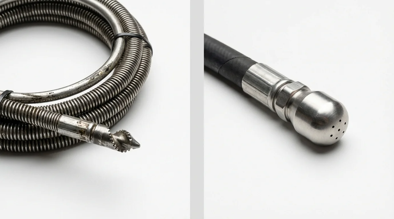 Drain snake cable and hydro jetting nozzle used for drain cleaning in Perrysburg, OH